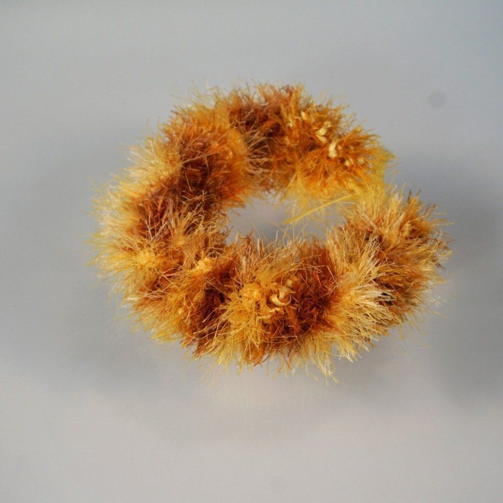 Kupee Lei Burnt Orange Yellow Eyelash Yarn Tie-Ribbon